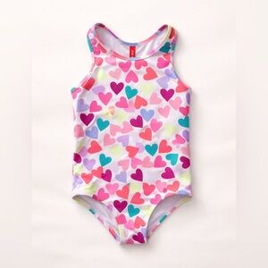 4T Girls Multicolor Heart Print One-Piece Swimsuit with Cute Keyhole-style Back